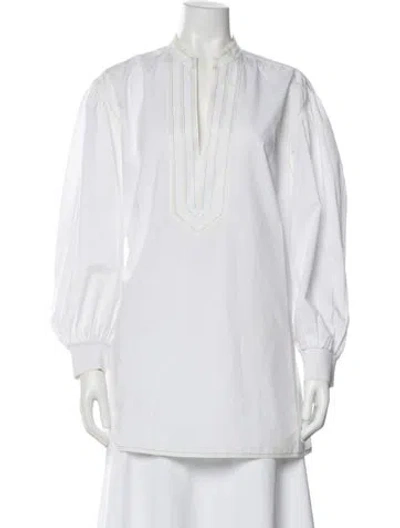 Pre-owned Tory Burch V-neck Long Sleeve Blouse In White