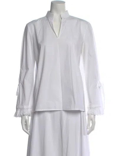 Pre-owned Tory Burch V-neck Long Sleeve Blouse In White