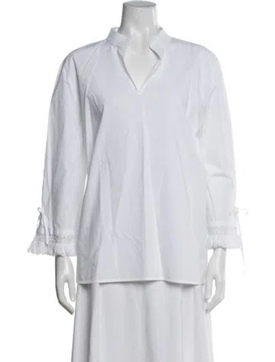 Pre-owned Tory Burch V-neck Long Sleeve Blouse In White
