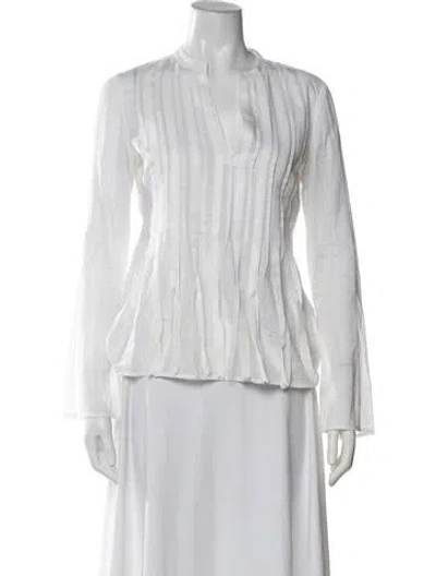 Pre-owned Tory Burch V-neck Long Sleeve Blouse In White