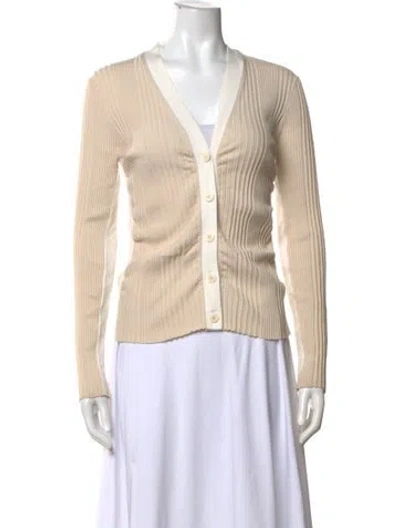 Pre-owned Tory Burch V-neck Long Sleeve Button-up Top In White