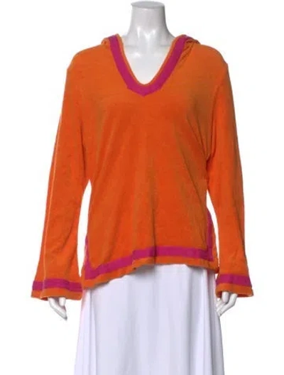 Pre-owned Tory Burch V-neck Long Sleeve Hoodie In Orange