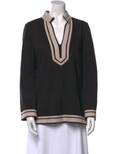 Pre-owned Tory Burch V-neck Long Sleeve Sweatshirt In Black
