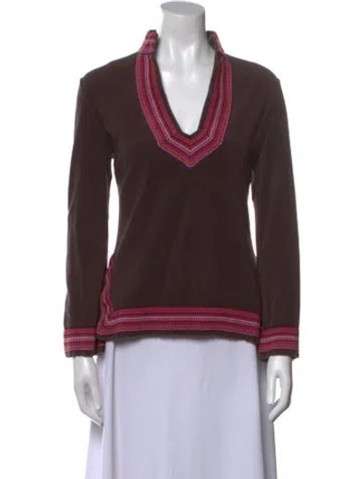 Pre-owned Tory Burch V-neck Long Sleeve Sweatshirt In Brown