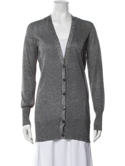 Pre-owned Tory Burch V-neck Long Sleeve Top In Gray