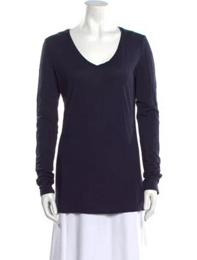 Pre-owned Tory Burch V-neck Long Sleeve T-shirt In Blue