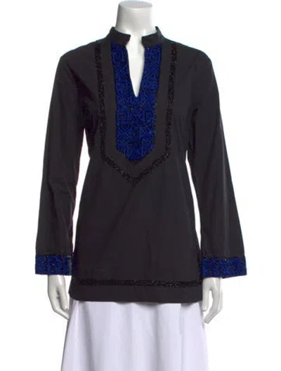 Pre-owned Tory Burch V-neck Long Sleeve Tunic In Black