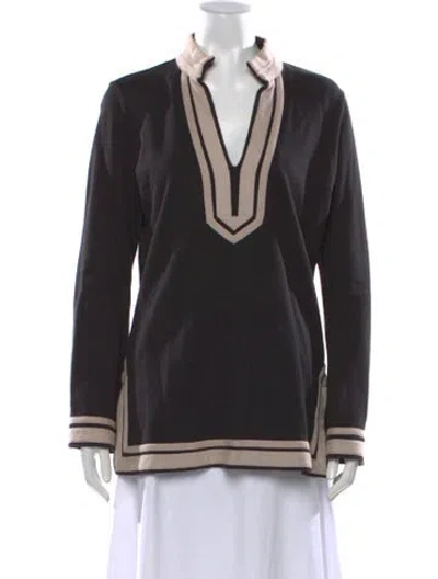 Pre-owned Tory Burch V-neck Long Sleeve Tunic In Black