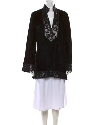 Pre-owned Tory Burch V-neck Long Sleeve Tunic In Black