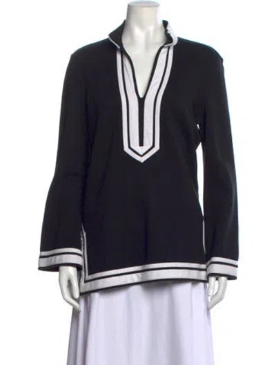 Pre-owned Tory Burch V-neck Long Sleeve Tunic In Black