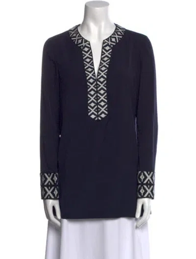 Pre-owned Tory Burch V-neck Long Sleeve Tunic In Blue