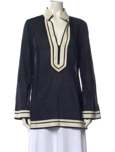 Pre-owned Tory Burch V-neck Long Sleeve Tunic In Blue
