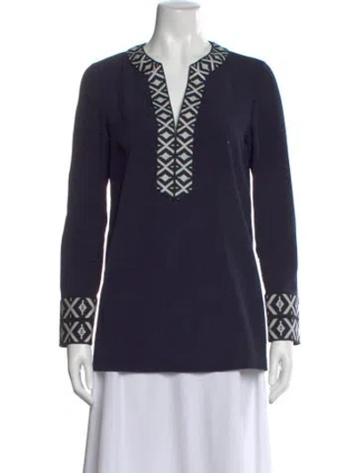 Pre-owned Tory Burch V-neck Long Sleeve Tunic In Blue
