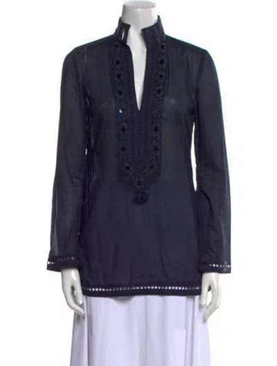 Pre-owned Tory Burch V-neck Long Sleeve Tunic In Blue