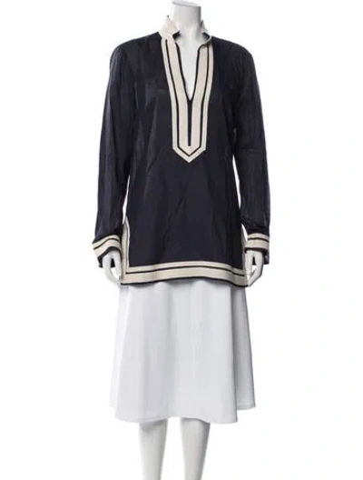 Pre-owned Tory Burch V-neck Long Sleeve Tunic In Blue