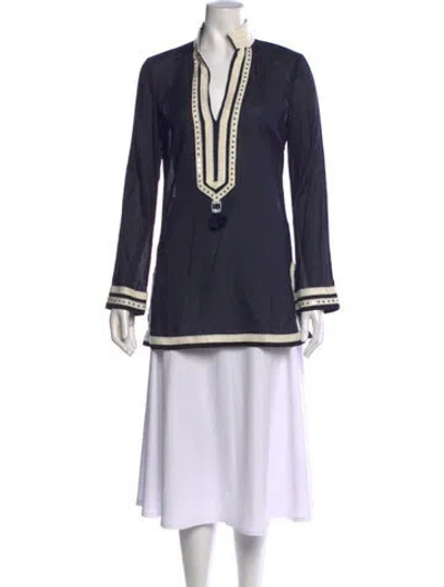 Pre-owned Tory Burch V-neck Long Sleeve Tunic In Blue