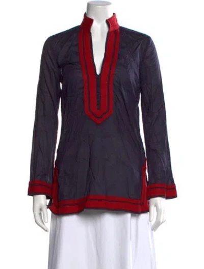 Pre-owned Tory Burch V-neck Long Sleeve Tunic In Blue