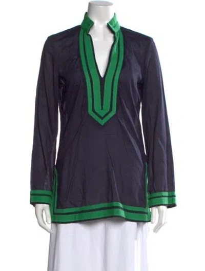 Pre-owned Tory Burch V-neck Long Sleeve Tunic In Blue