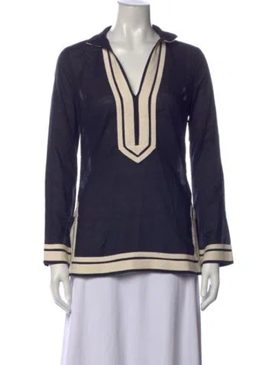 Pre-owned Tory Burch V-neck Long Sleeve Tunic In Blue