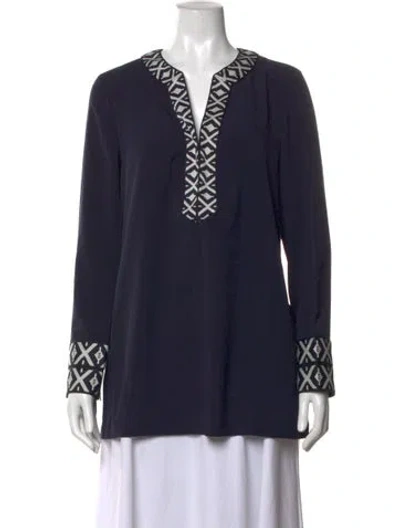 Pre-owned Tory Burch V-neck Long Sleeve Tunic In Blue