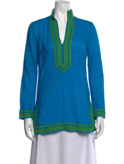 Pre-owned Tory Burch V-neck Long Sleeve Tunic In Blue