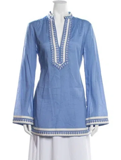 Pre-owned Tory Burch V-neck Long Sleeve Tunic In Blue