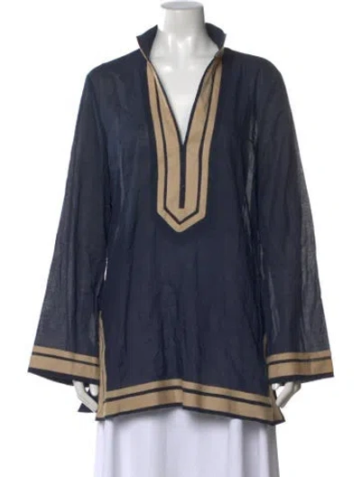 Pre-owned Tory Burch V-neck Long Sleeve Tunic In Blue