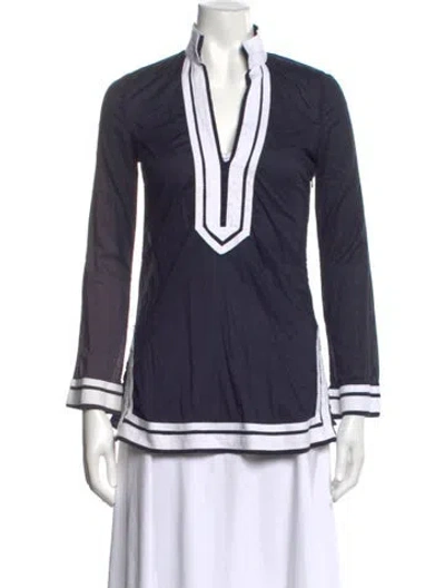 Pre-owned Tory Burch V-neck Long Sleeve Tunic In Blue