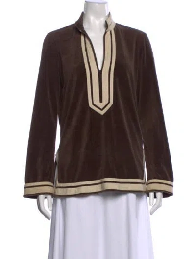 Pre-owned Tory Burch V-neck Long Sleeve Tunic In Brown