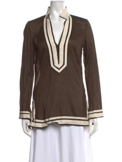 Pre-owned Tory Burch V-neck Long Sleeve Tunic In Brown
