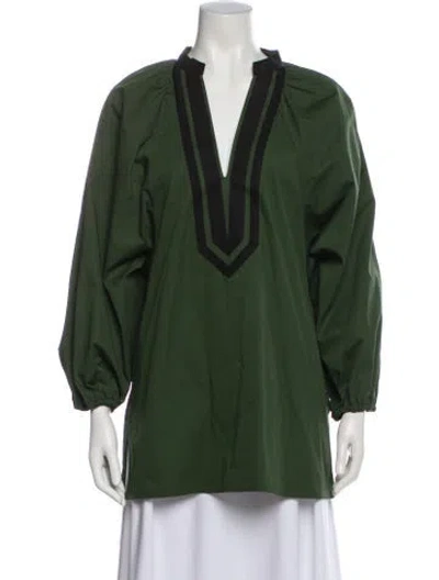 Pre-owned Tory Burch V-neck Long Sleeve Tunic In Green