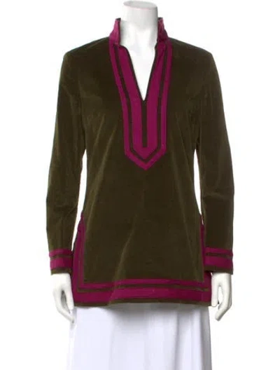 Pre-owned Tory Burch V-neck Long Sleeve Tunic In Green