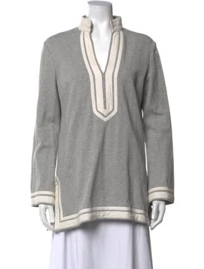 Pre-owned Tory Burch V-neck Long Sleeve Tunic In Grey