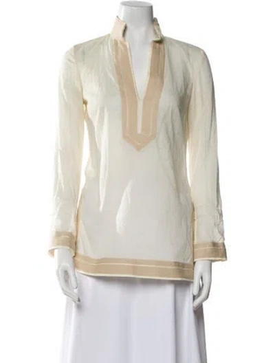 Pre-owned Tory Burch V-neck Long Sleeve Tunic In Neutral