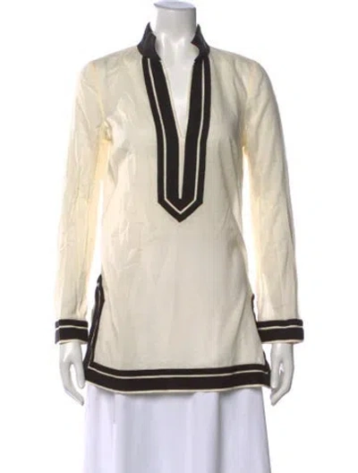 Pre-owned Tory Burch V-neck Long Sleeve Tunic In Neutral