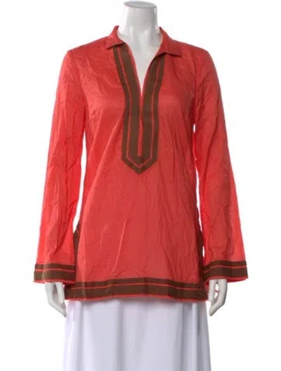 Pre-owned Tory Burch V-neck Long Sleeve Tunic In Orange