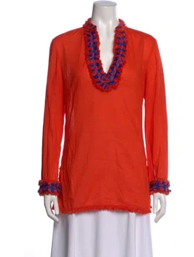 Pre-owned Tory Burch V-neck Long Sleeve Tunic In Orange