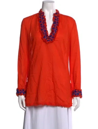 Pre-owned Tory Burch V-neck Long Sleeve Tunic In Orange