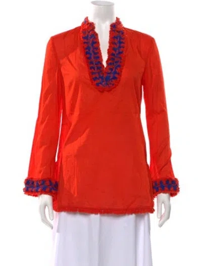 Pre-owned Tory Burch V-neck Long Sleeve Tunic In Orange