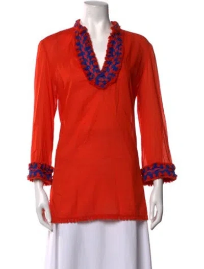 Pre-owned Tory Burch V-neck Long Sleeve Tunic In Orange