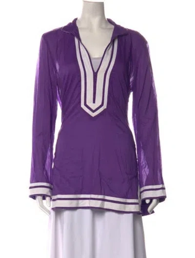 Pre-owned Tory Burch V-neck Long Sleeve Tunic In Purple