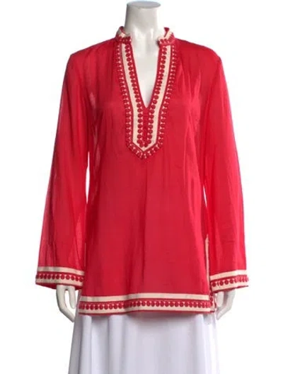 Pre-owned Tory Burch V-neck Long Sleeve Tunic In Red