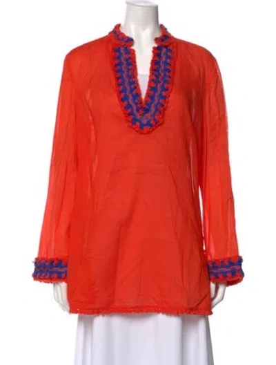 Pre-owned Tory Burch V-neck Long Sleeve Tunic W/ Tags In Red