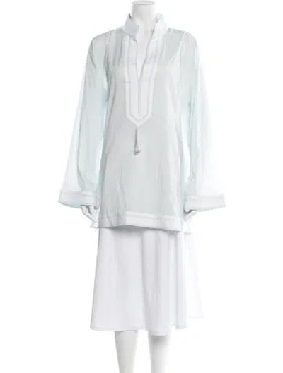 Pre-owned Tory Burch V-neck Long Sleeve Tunic W/ Tags In White