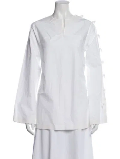 Pre-owned Tory Burch V-neck Long Sleeve Tunic In White