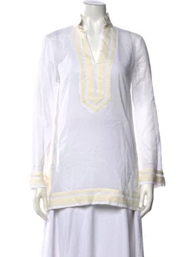 Pre-owned Tory Burch V-neck Long Sleeve Tunic In White