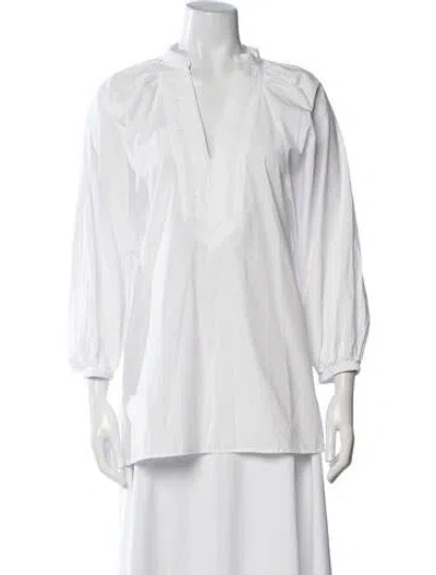 Pre-owned Tory Burch V-neck Long Sleeve Tunic In White