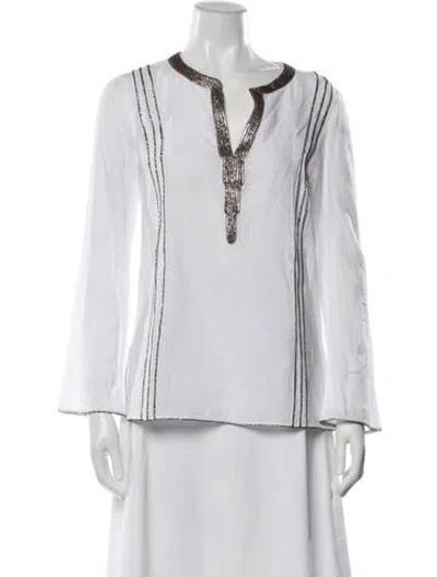 Pre-owned Tory Burch V-neck Long Sleeve Tunic In White
