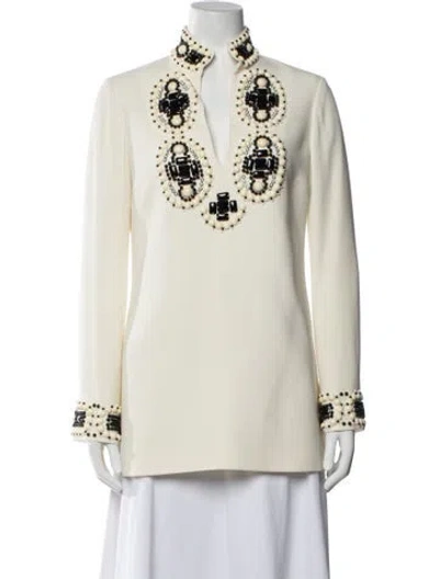 Pre-owned Tory Burch V-neck Long Sleeve Tunic In White