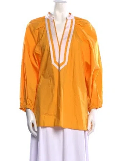 Pre-owned Tory Burch V-neck Long Sleeve Tunic In Yellow